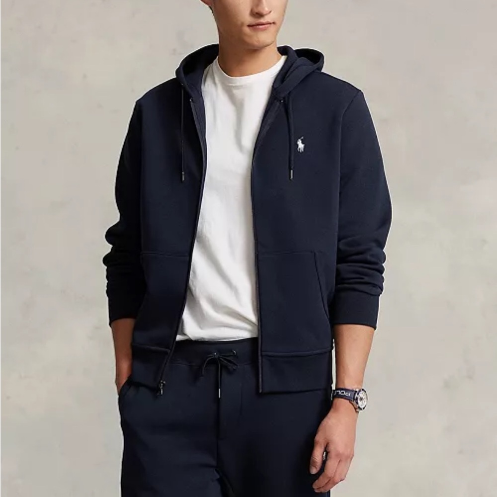 Polo Ralph Lauren Navy Double-Knit Zip Up Hoodie